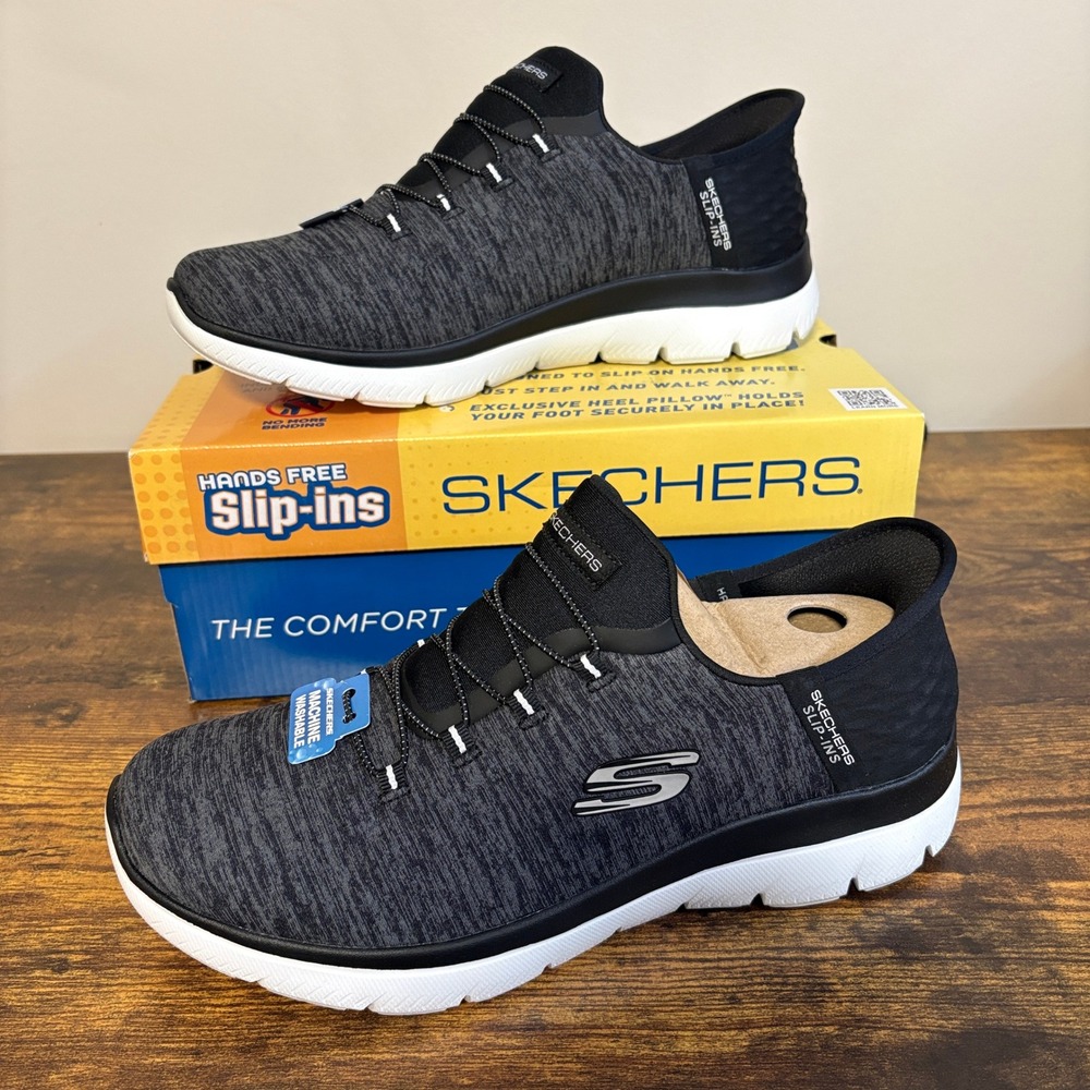 Skechers Womens 11 Wide Slip-ins Summits Dazzling Haze Black White 149937W